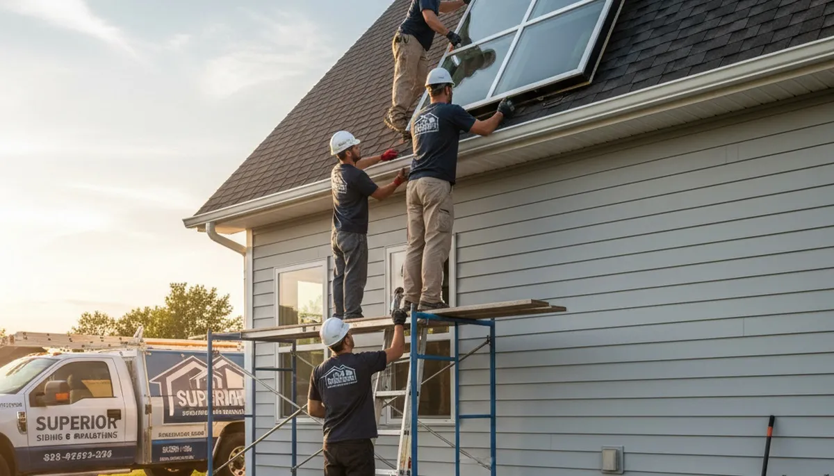 Vinyl siding installers adding energy-efficient skylight on Spokane WA home exterior
